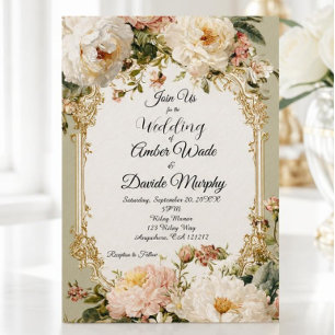 Romantic Sage Green and Gold Vintage Wedding (A)) Foil Invitation