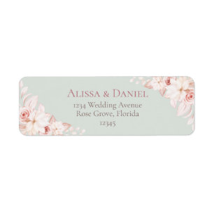 Romantic Sage Green and Pink Floral Address Label