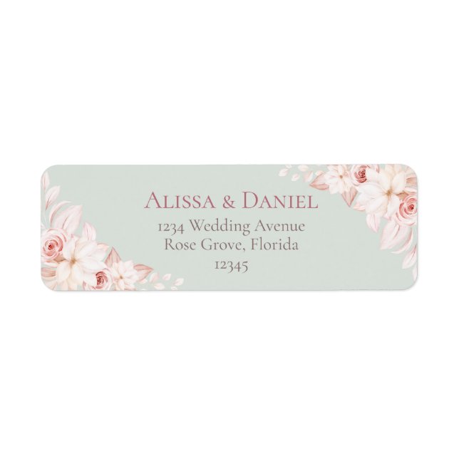 Romantic Sage Green and Pink Floral Address Label (Front)