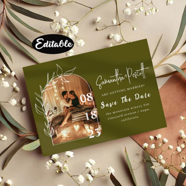 Romantic Sage Green Arch Save The Date Cards (Creator Uploaded)