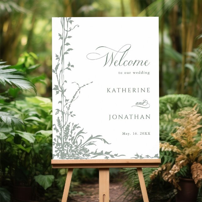 Romantic Sage Green Floral Garden Wedding Welcome  Poster (Creator Uploaded)