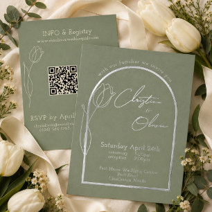 Romantic Sage Tulip Minimal Wedding Silver Foil Invitation