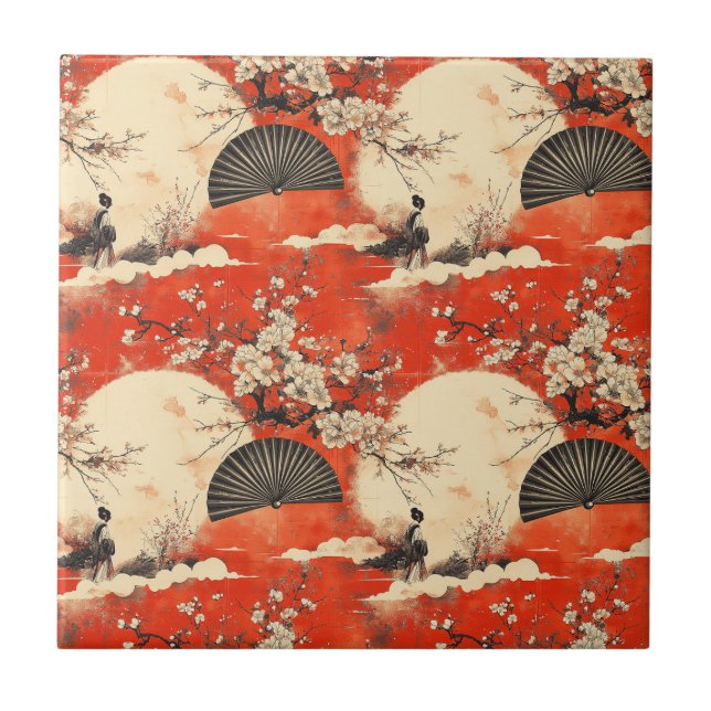 Romantic Sakura Kimono Couple Pattern (1) Ceramic Tile (Front)