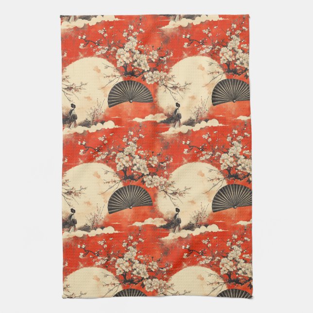 Romantic Sakura Kimono Couple Pattern (1) Kitchen Towel (Vertical)
