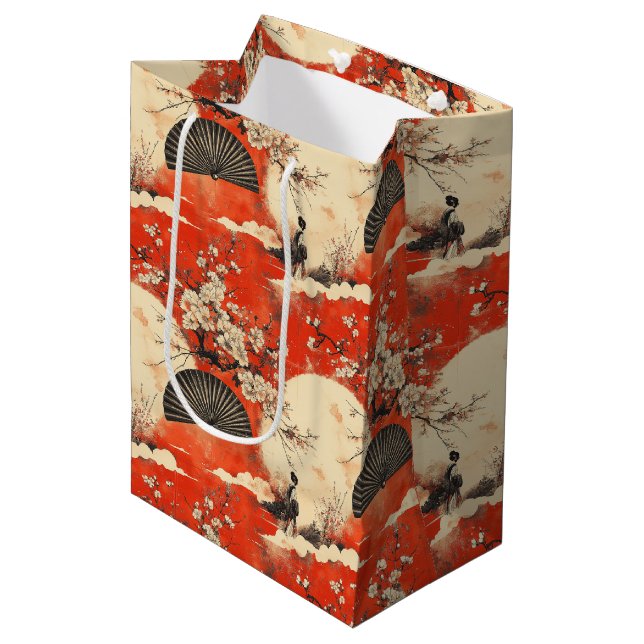 Romantic Sakura Kimono Couple Pattern (1) Medium Gift Bag (Front Angled)