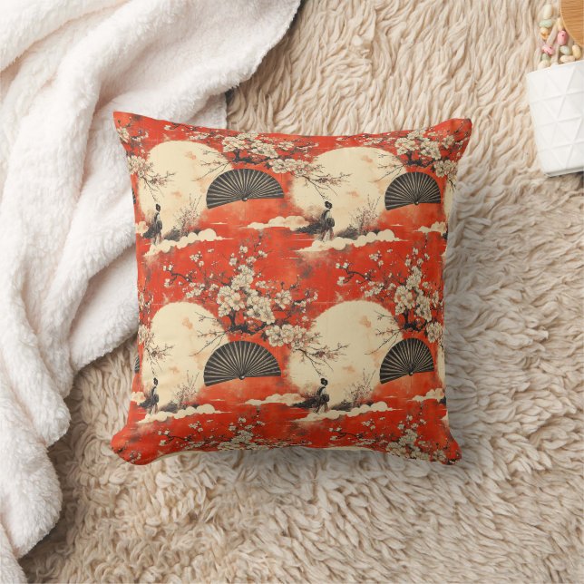 Romantic Sakura Kimono Couple Pattern (1) Throw Pillow (Blanket)