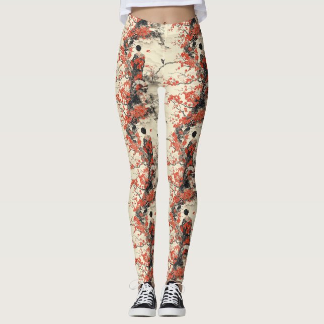 Romantic Sakura Kimono Couple Pattern (2) Leggings (Front)