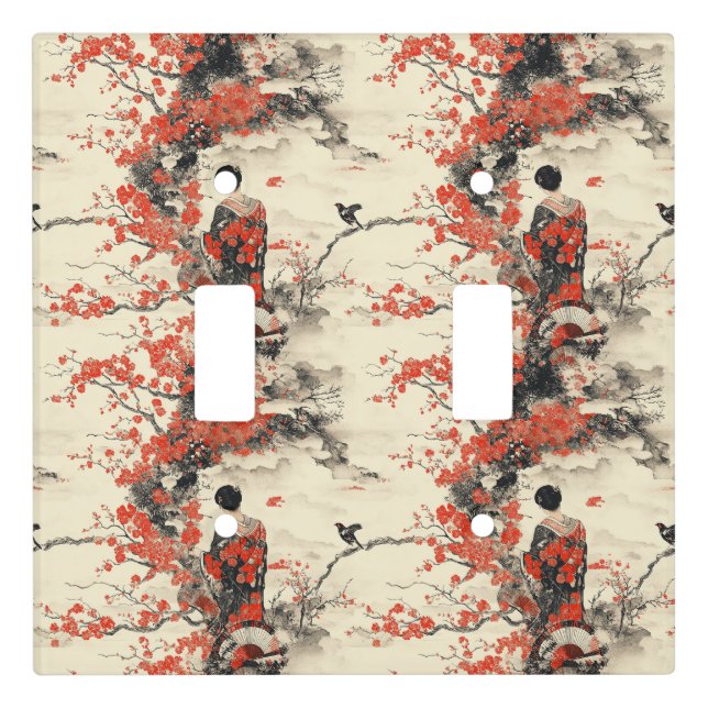 Romantic Sakura Kimono Couple Pattern (2) Light Switch Cover (Front)