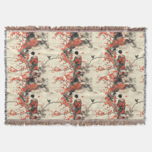 Romantic Sakura Kimono Couple Pattern (2) Throw Blanket