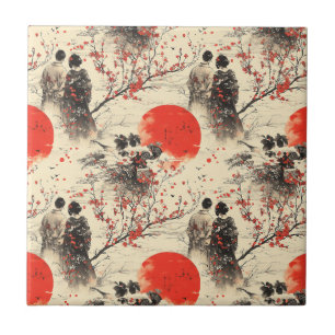 Romantic Sakura Kimono Couple Pattern (3) Ceramic Tile