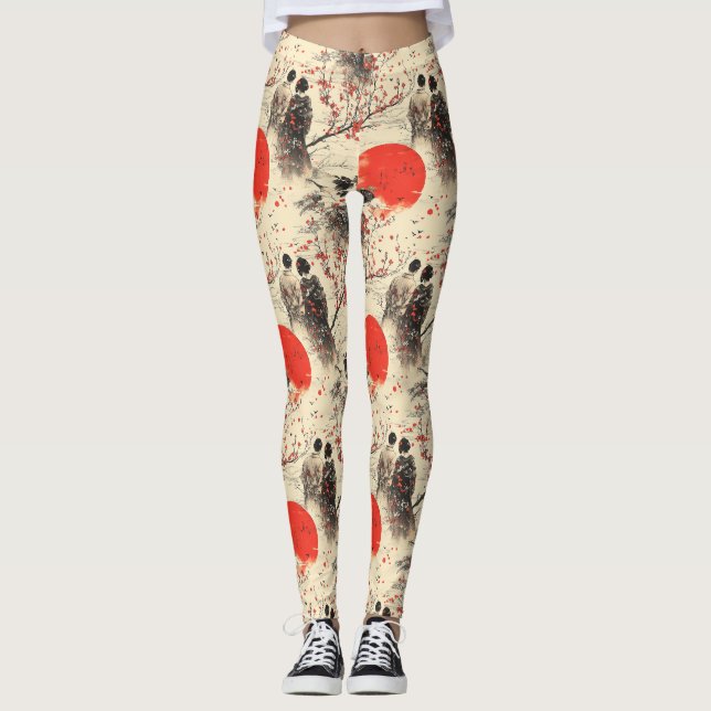 Romantic Sakura Kimono Couple Pattern (3) Leggings (Front)