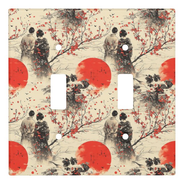 Romantic Sakura Kimono Couple Pattern (3) Light Switch Cover (Front)