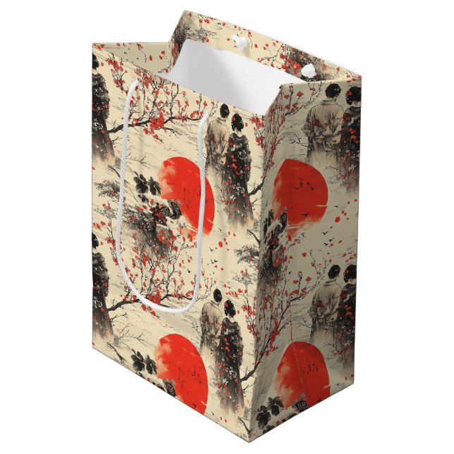 Romantic Sakura Kimono Couple Pattern (3) Medium Gift Bag (Front Angled)