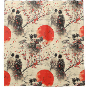 Romantic Sakura Kimono Couple Pattern (3) Shower Curtain