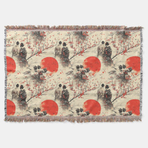 Romantic Sakura Kimono Couple Pattern (3) Throw Blanket