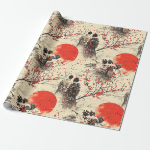 Romantic Sakura Kimono Couple Pattern (3) Wrapping Paper