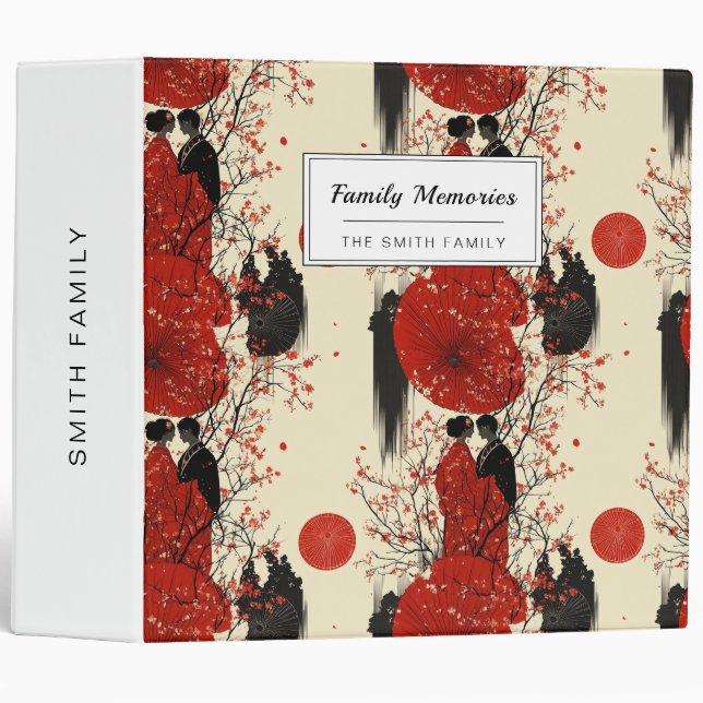 Romantic Sakura Kimono Couple Pattern (4) 3 Ring Binder (Front/Spine)