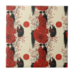 Romantic Sakura Kimono Couple Pattern (4) Ceramic Tile