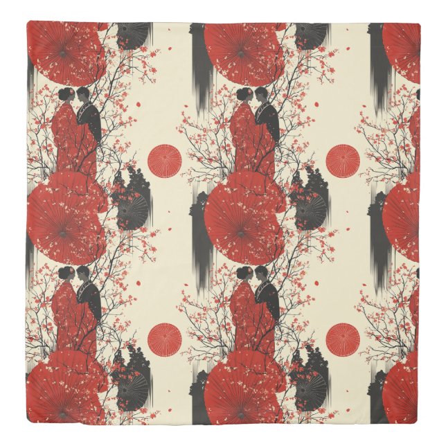 Romantic Sakura Kimono Couple Pattern (4) Duvet Cover (Front)