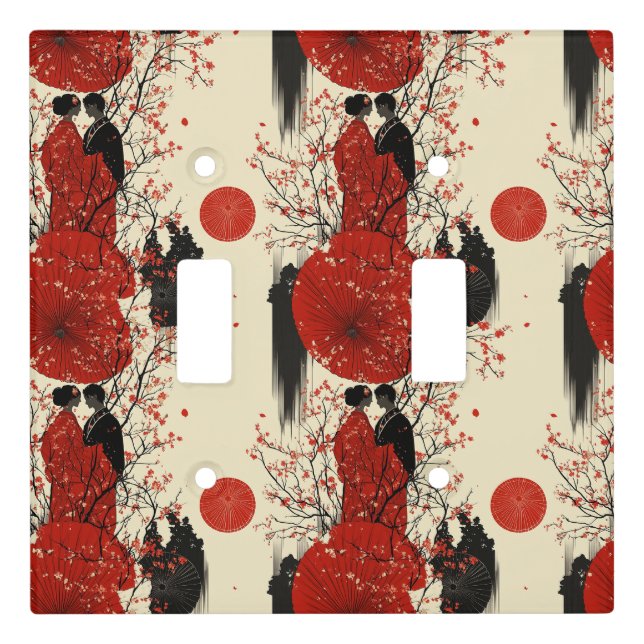 Romantic Sakura Kimono Couple Pattern (4) Light Switch Cover (Front)