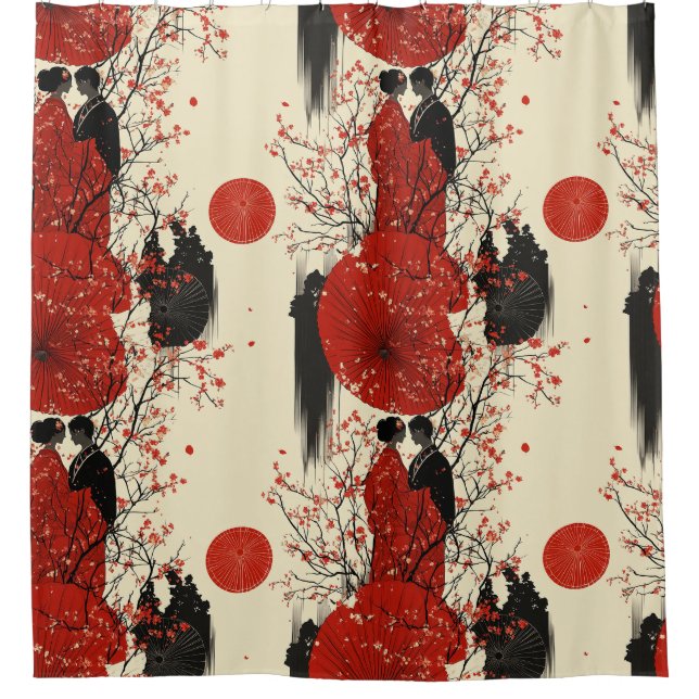 Romantic Sakura Kimono Couple Pattern (4) Shower Curtain (Front)