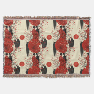Romantic Sakura Kimono Couple Pattern (4) Throw Blanket