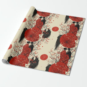 Romantic Sakura Kimono Couple Pattern (4) Wrapping Paper