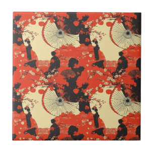Romantic Sakura Kimono Couple Pattern (5) Ceramic Tile