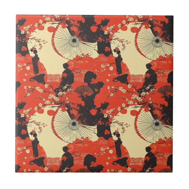 Romantic Sakura Kimono Couple Pattern (5) Ceramic Tile (Front)