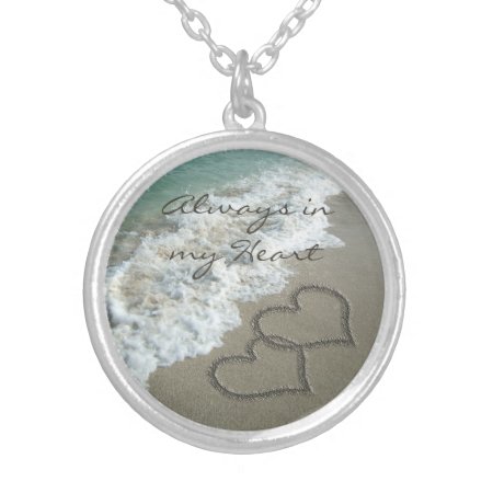 Romantic Sand Hearts On The Beach Personalized Silver Plated Necklace