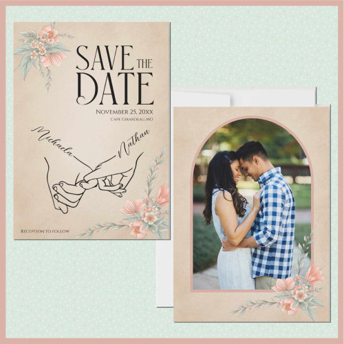 Romantic Sand Watercolor Floral Photo Tattoo Save The Date