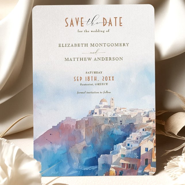 Romantic Santorini Greece Save the Date Card (Creator Uploaded)