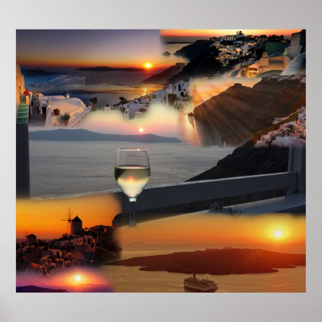 Romantic Santorini Sunset Views Poster (Front)