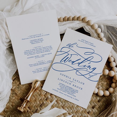 Romantic Sapphire Blue All In One Wedding Invitation