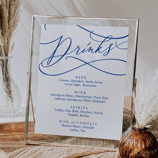 Romantic Sapphire Blue Calligraphy Drink Menu Sign (Romantic Sapphire Blue Calligraphy Drink Menu Sign)