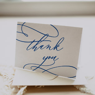 Romantic Sapphire Blue Calligraphy Wedding Letterpress Thank You Card