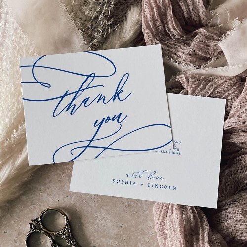 Romantic Sapphire Blue Flat Wedding Thank You Card