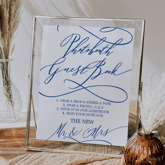 Romantic Sapphire Blue Photobooth Guest Book Sign (Romantic Sapphire Blue Photobooth Guest Book Sign)