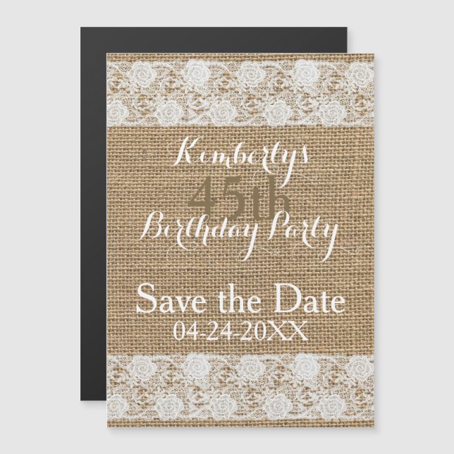 Romantic Save the Date 45th Birthday Magnetic Magnetic Invitation (Front/Back)