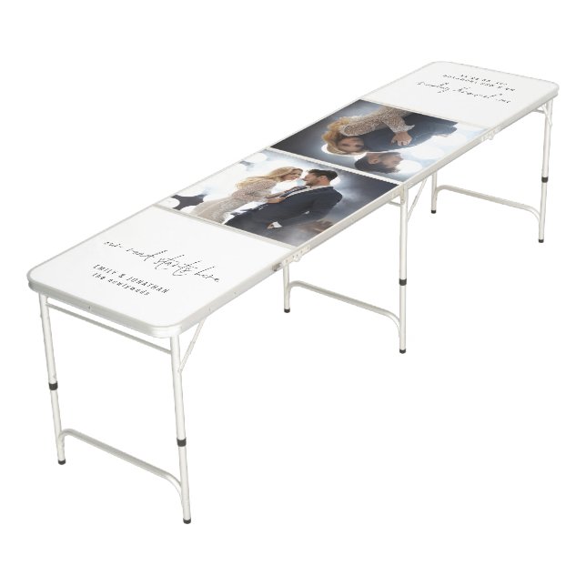 Romantic Sayings 2 Photos Names Date Wedding Beer Pong Table (Angled)