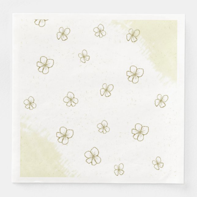romantic scattering gold flowers wedding paper dinner napkins (Front)