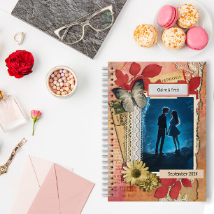 Romantic Scrapbooking style collage flowers spiral Notebook