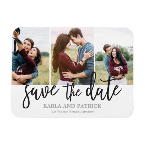 Romantic Script 3 Photo Collage Save The Date Magnet