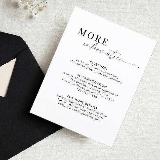 Romantic Script Black and White Wedding Details Enclosure Card (Creator Uploaded)