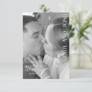 Romantic Script Black White Photo Thank You Card