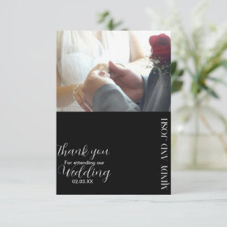 Romantic Script Black White Thank You Wedding Card