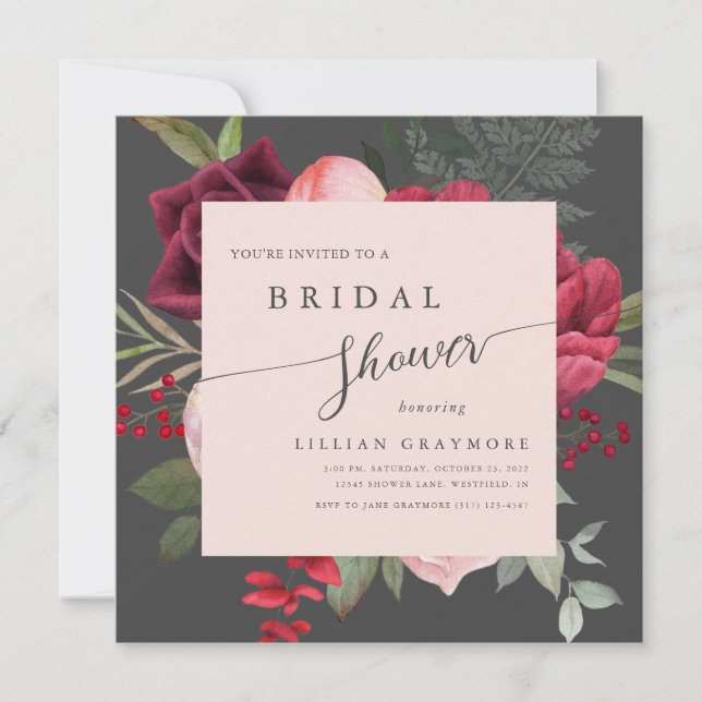 Romantic Script Bridal Bouquet Bridal Shower Invitation (Front)