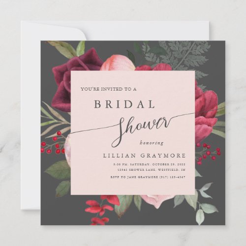 Romantic Script Bridal Bouquet Bridal Shower Invitation
