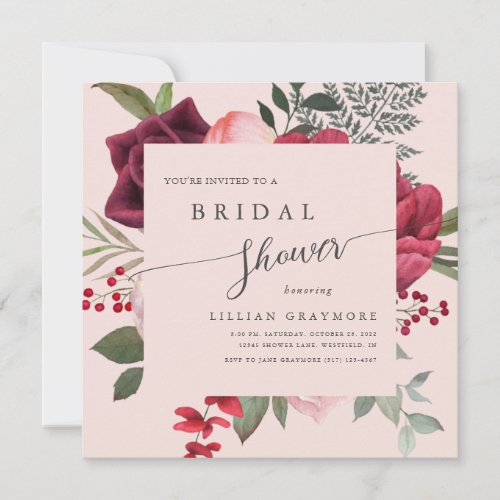 Romantic Script Bridal Bouquet Pink Bridal Shower Invitation