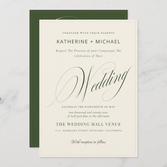 Romantic Script Calligraphy&Details QRcode Wedding Invitation (Front/Back)